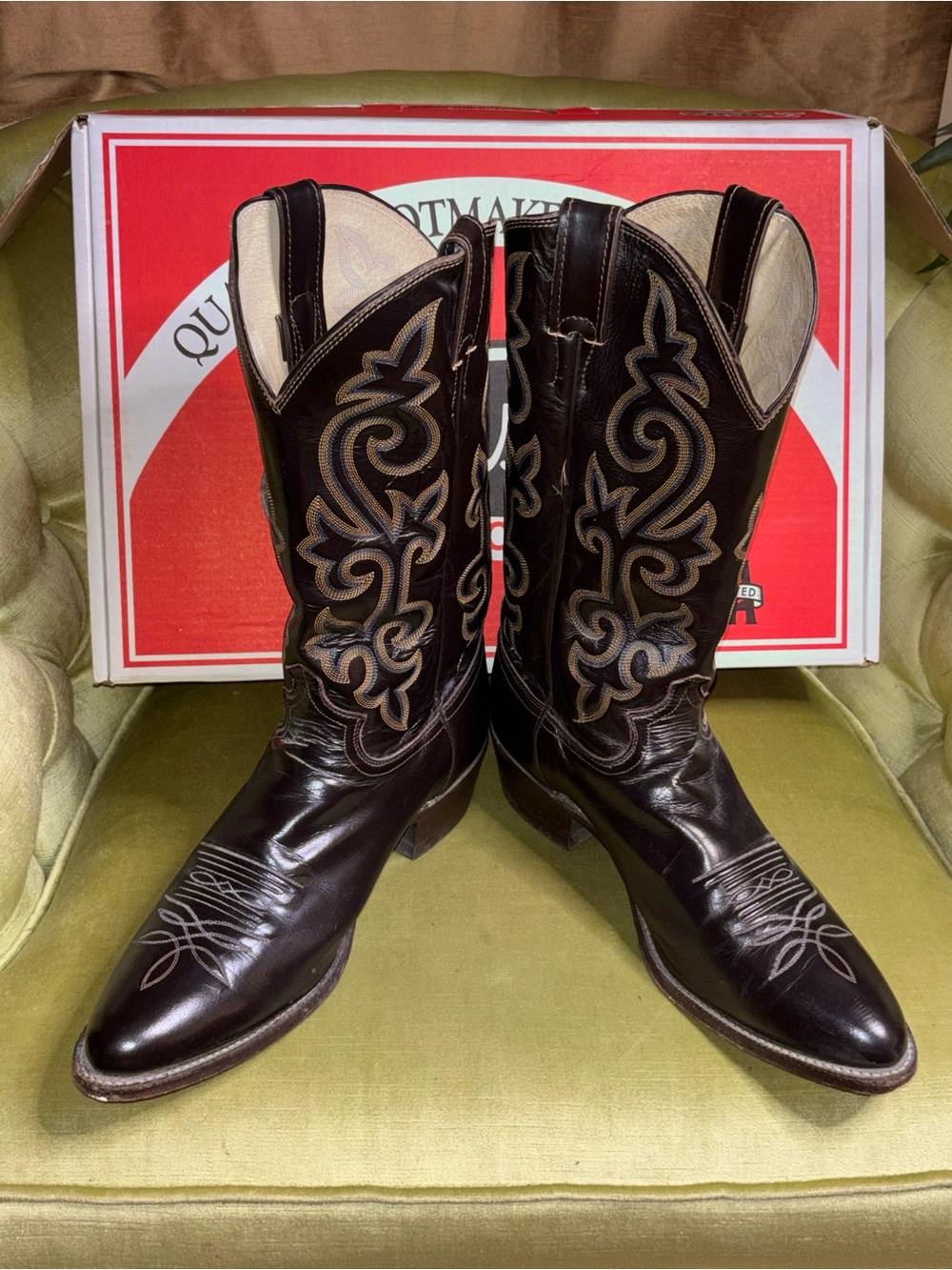 Justin-1418 Classic Western Boot Men's 12 D Brown Calf